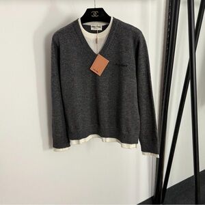 Miu Miu Charcoal V-Neck Men's Sweater